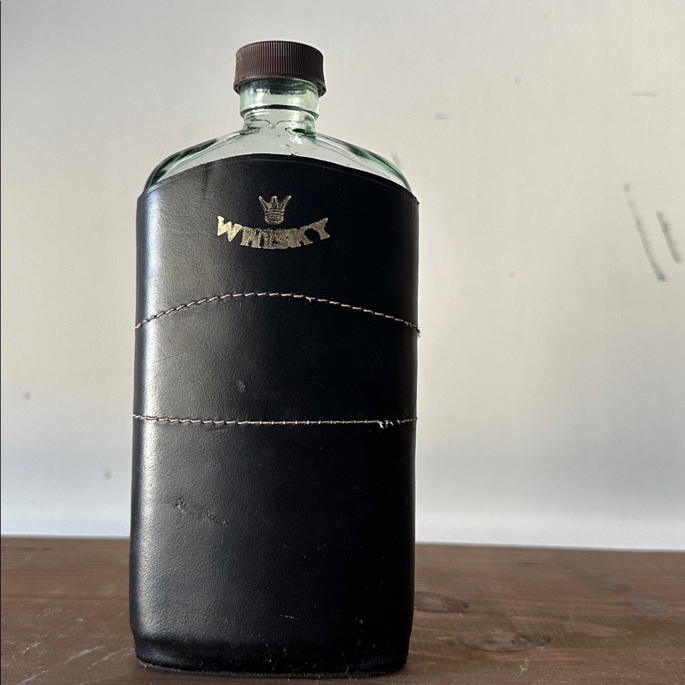 Black Leather Wrapped Whisky Flask